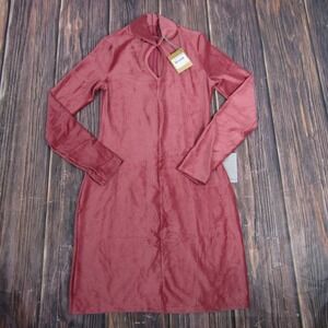 Dual Nature Dress Womens S Mauve Pink Long Sleeve Mock Neck Velvet Bodycon NWT